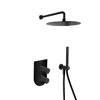 Встраиваемая душевая система с тропическим душем и душевым комплектом TZAR K3415021NM матовый черный